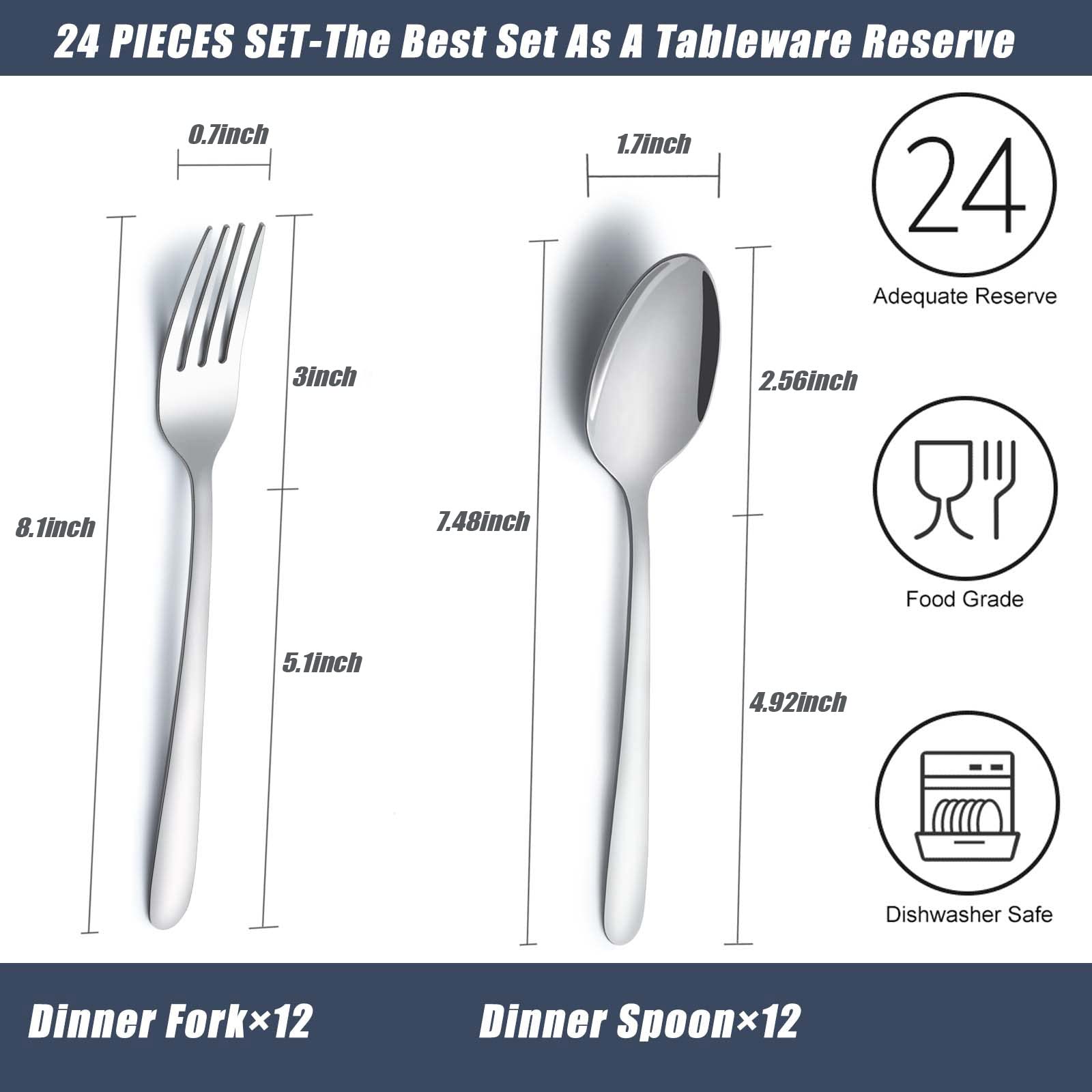 Gymdin 24 Pieces Spoons And Forks Set, Food Grade Stainless Steel Flatware Cutlery Set, Silverware Forks And Tablespoon For Home